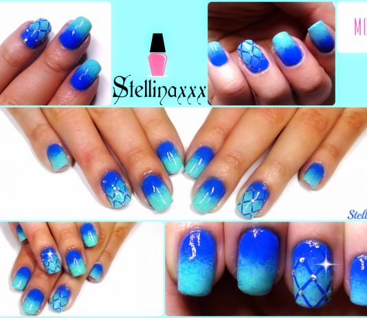 TUTORIAL Nail Art Sfumata dal blu all’azzurro Nail Art Tutorial Sfumata Blu Azzurro Accent Manicure Stellina