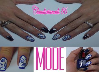 TUTORIAL Nail Art Maiolica in bianco e blu TUTORIAL Nail Art Maiolica Claudia Lani Unghie Trend Bianco Blue