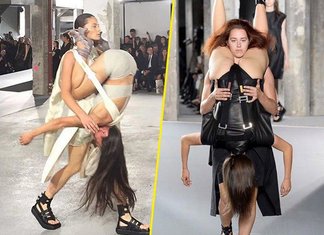 Rick Owens le modelle sfilano “incastrate” tra loro creando scandalo