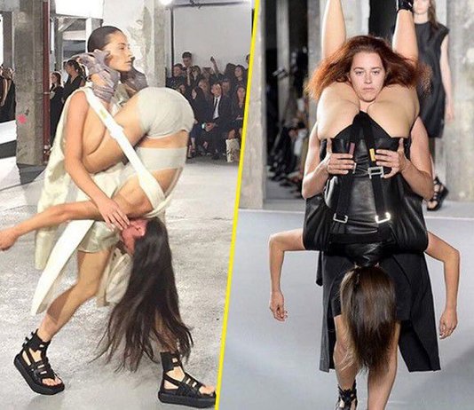 Rick Owens le modelle sfilano “incastrate” tra loro creando scandalo